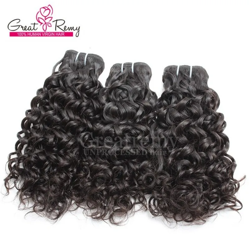 Extensions de Cheveux Humains Brésilien Remy Cheveux Vierges Tisse Vague D'eau Grande Extension Bouclée Cheveux Trames Teintable Noir Naturel