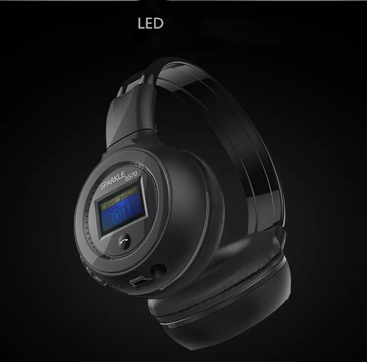 Le cuffie mp3 con scheda mobile Bluetooth Zealots B570 montate sulla testa sono dotate di radio LED. Nessuna perdita di suono