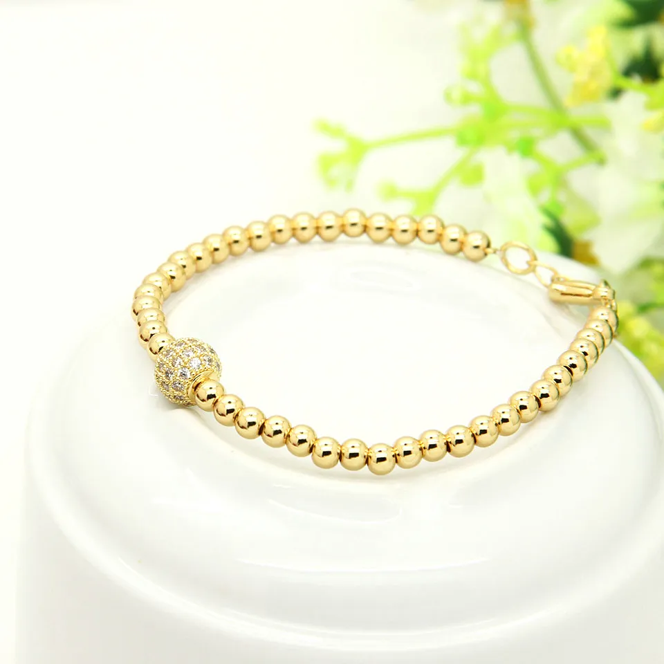 4mm Real Gold and Silver Plated Copper Beads with 8mm Clear Cz Beads Lobster Chain Bracelet Wholesale 