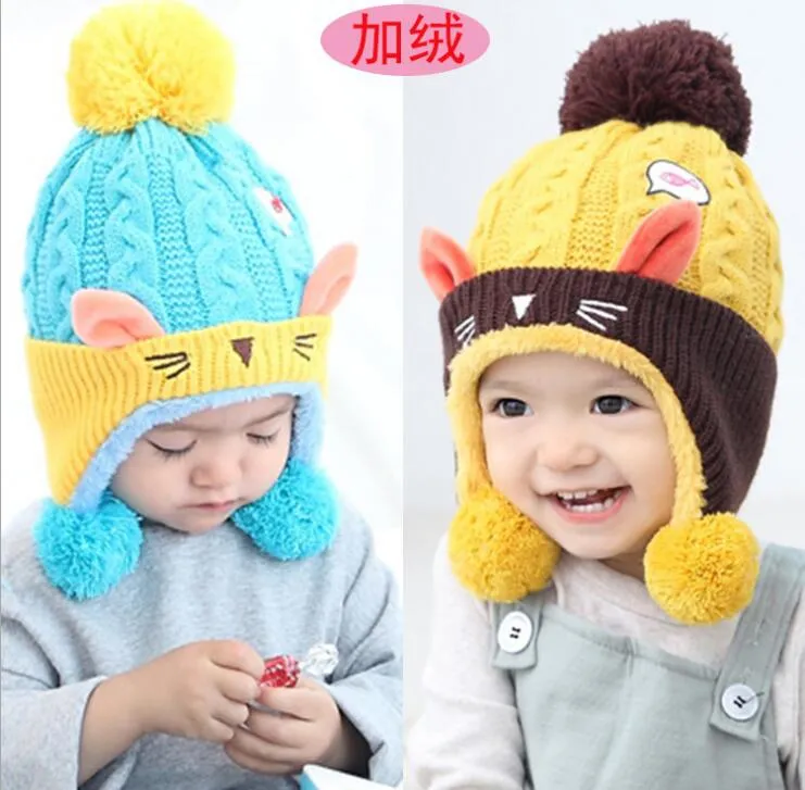 2017 schöne Baby Tier katze Fleece Hüte Verdicken Kinder Winter Warm Earflap Caps Nette Mode Infant Jungen Mädchen Mützen kappe Hüte