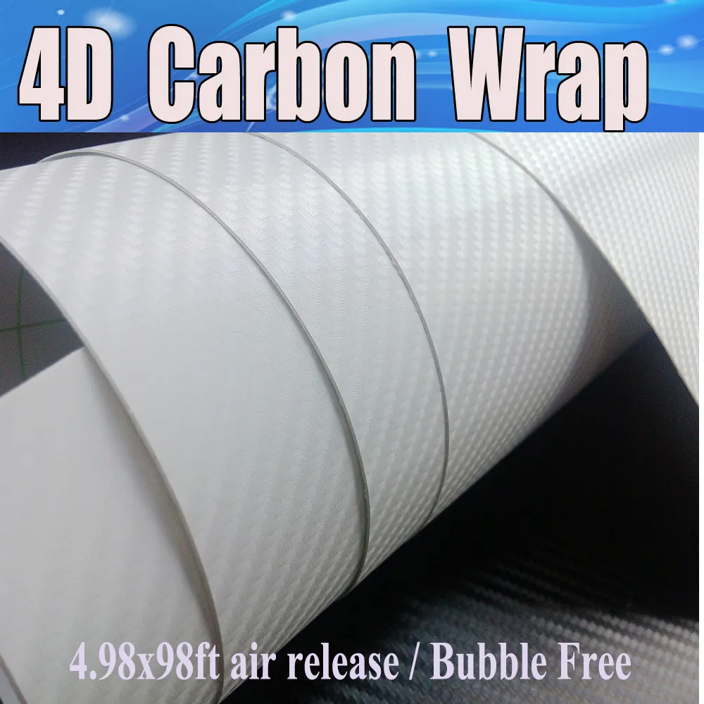White 4D Carbon Fiber Vinyl Like realistic Carbon Fibre Film For Car Wrap With Air Bubble Free covering Size 1.52x30m 4.98x98ft