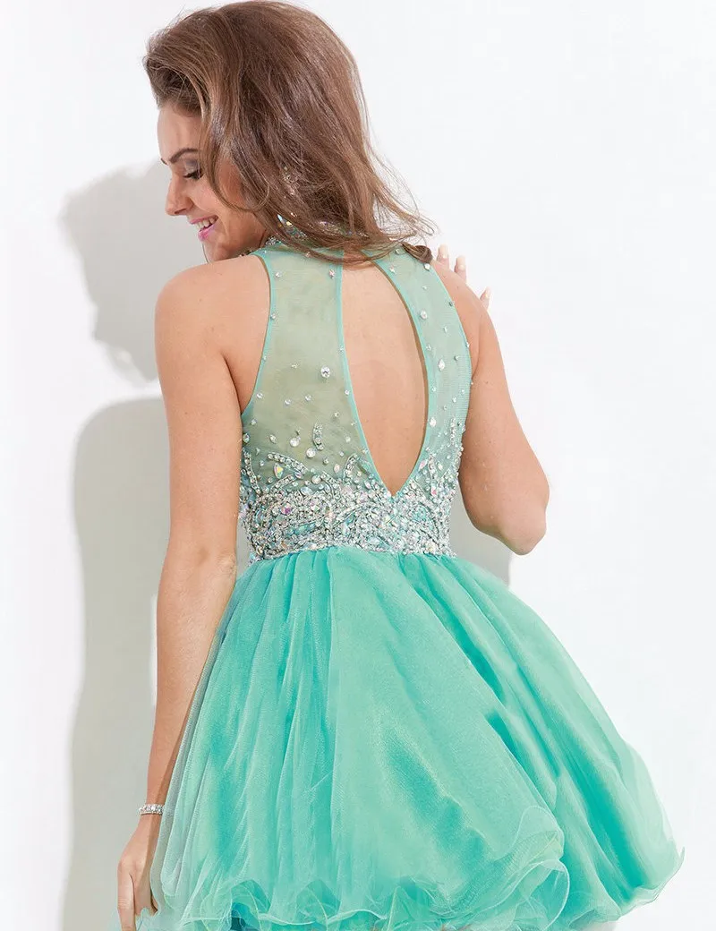 Mint Green Navy Blue Fuchsia Short Prom Dress Sexy Bling Bling Beaded Women Wear Special Occasion Dress Evening Party Dress