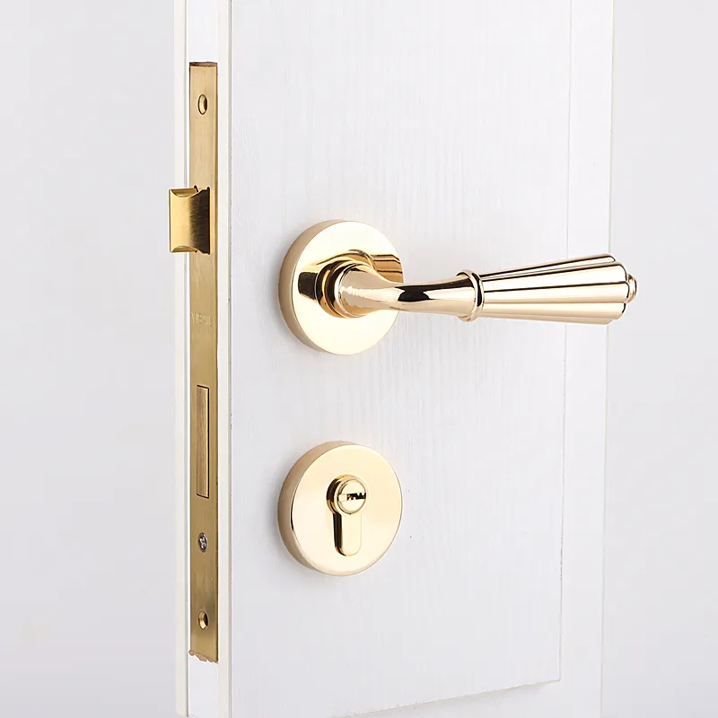 modern Fashionable deluxe golden mechanical mute split lock golden bedroom kitchen bookroom solid wooden handle locks european