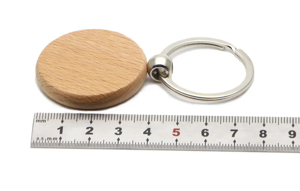 Círculo em branco Círculo chave de madeira Círculo 1.25 '' Chaveiros 50x / lote Gravura grátis Keyring KW01Y