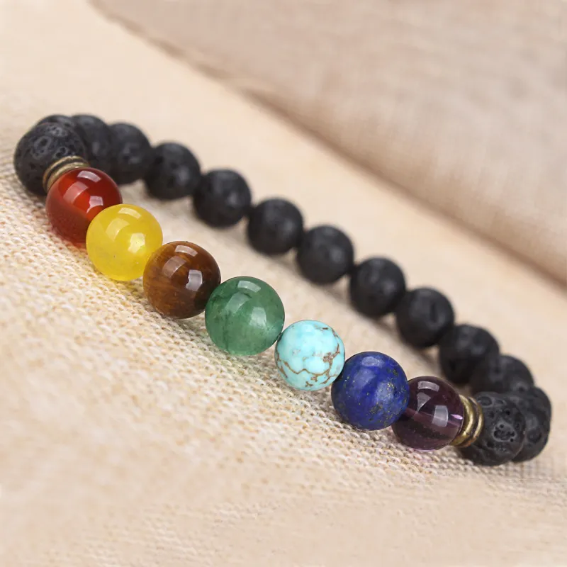 SN0445 Fashion 7 Chakra Bracelet Power Energy Bracelet Men Women Fashion Rock Lava Stone Bracelet Top Seller Preferred