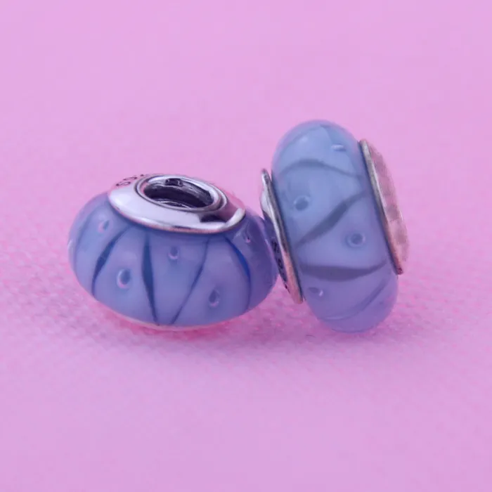 Fil bleu perles de verre de Murano adaptées aux bracelets Pandora perles originales en argent Sterling 925 véritable bricolage faisant des breloques de mode 1 pc/lot