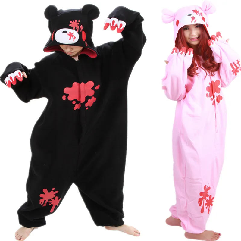 安い DHL Pijamas 黒ピンク暗いクマ極地暖かいフリース日本アニメファッションカバーオールパジャマ動物スーツコスプレ大人の衣服ジャンプスーツ