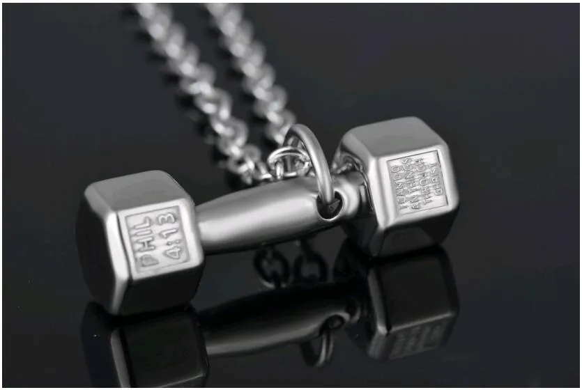 Hommes Bijoux Titane En Acier Inoxydable Haltère Pendentif Colliers Nouvelle Mode Barbell Pendentifs pour Hommes O chaîne 1 pièce en gros