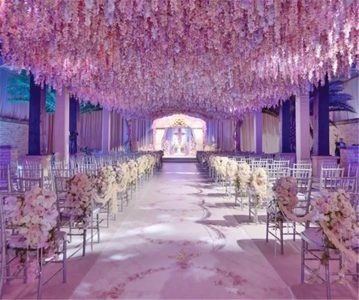 Fiori artificiali romantici Simulazione Vite di glicine Decorazioni di nozze Lungo corto Pianta di seta Bouquet Camera Ufficio Giardino Accessori da sposa