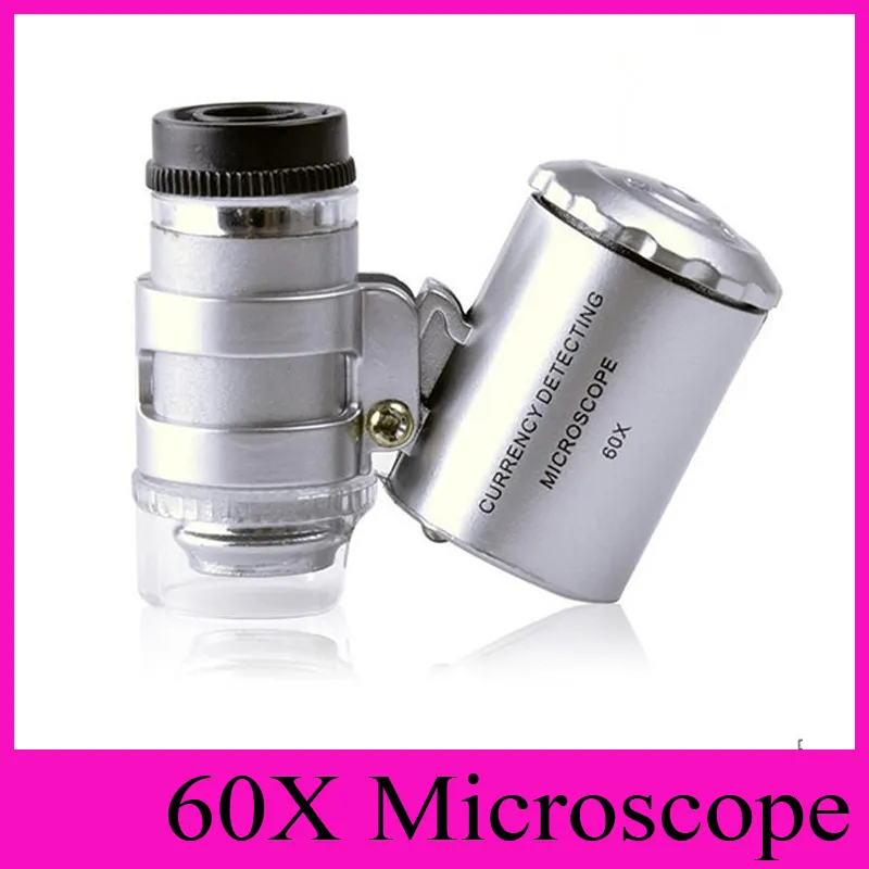 Handhållen 60x Jeweler Loupe Mini Magnifier Mikroskop med LED -ljussmycken Förstoring av glasförstoringsmycken Support Logo anpassad