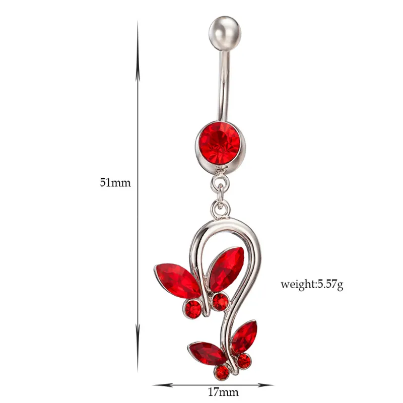 Women New Style Sexy Summer Body Jewelry CZ Red/Blue/Green Butterfly Navel Rings Bar Belly Piercing Ring Jewelry for Girls Women