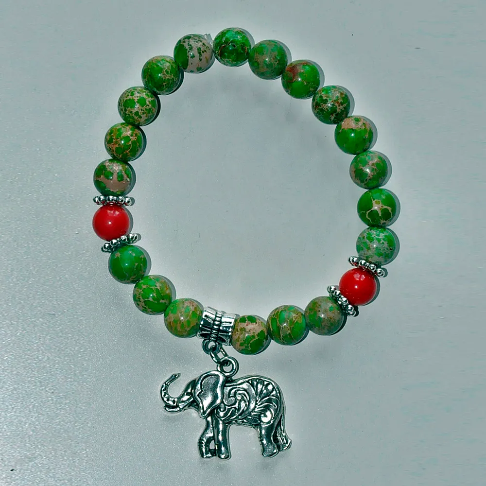 SN0323 좋은 행운의 코끼리 녹색 재스퍼 행운 팔찌 치유 에너지 명상 reiki 자연 영성 만트라 팔찌