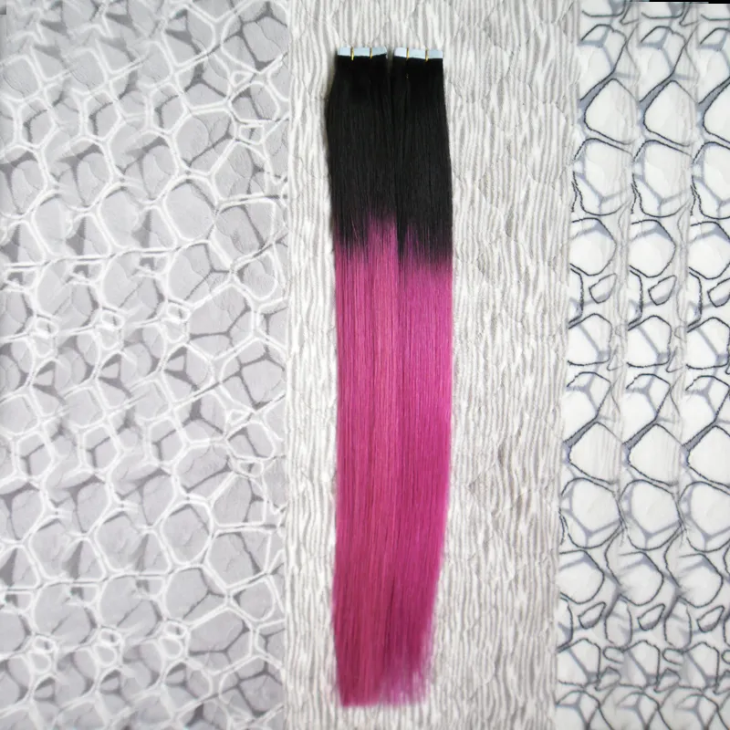 Ombre Brazilian Hair Color 1B / Purple 100g Skin Weft Hair Extensions 40шт. Бразильская прямая лента в наращивании человеческих волос