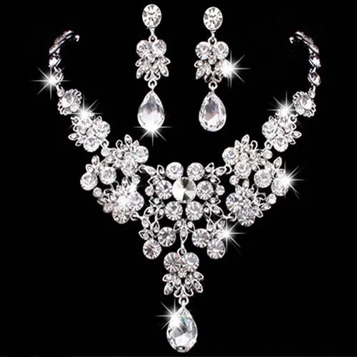 Kvinnor Fashion Crystal Weddingörhängen smycken justerbar hänge halsband brud smycken sätter tillbehör228o