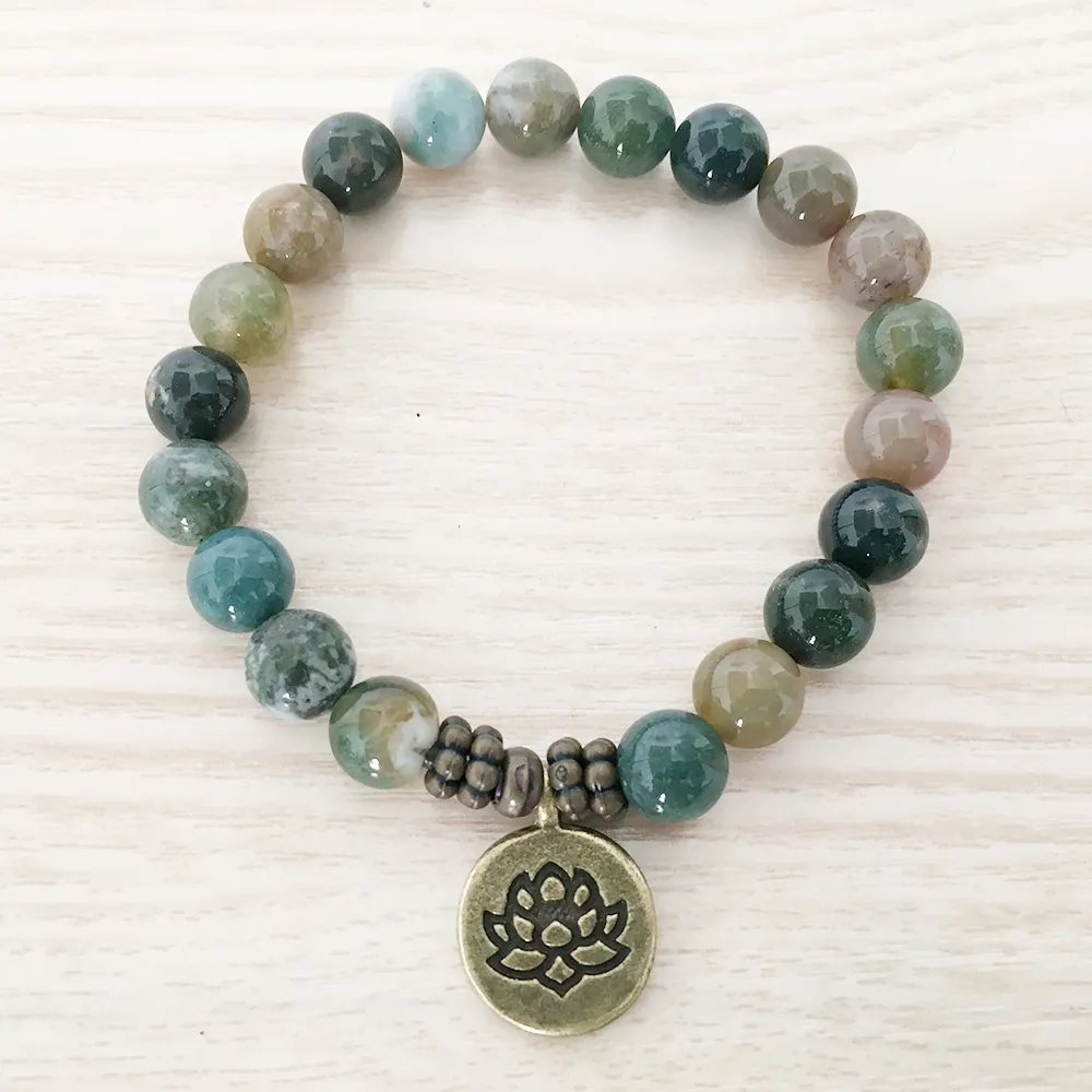 SN1110 Ny design herrarmband Indien agat ohm Lotus Buddha berlockarmband Mala yoga smycken grossistpresent till honom