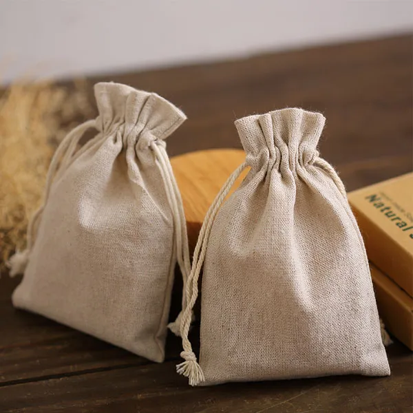 Natural Linen Gift Drawstring Pouches 8x11cm 9x12cm 10x15cm pack of 50 Party Sack Soap Makeup Jewelry Gift Packaging Bags