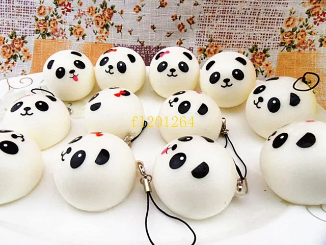 / gratis frakt 4cm jumbo panda squishy charms kawaii bullar bröd mobiltelefon nyckel väska rem hängande squishes lanyard