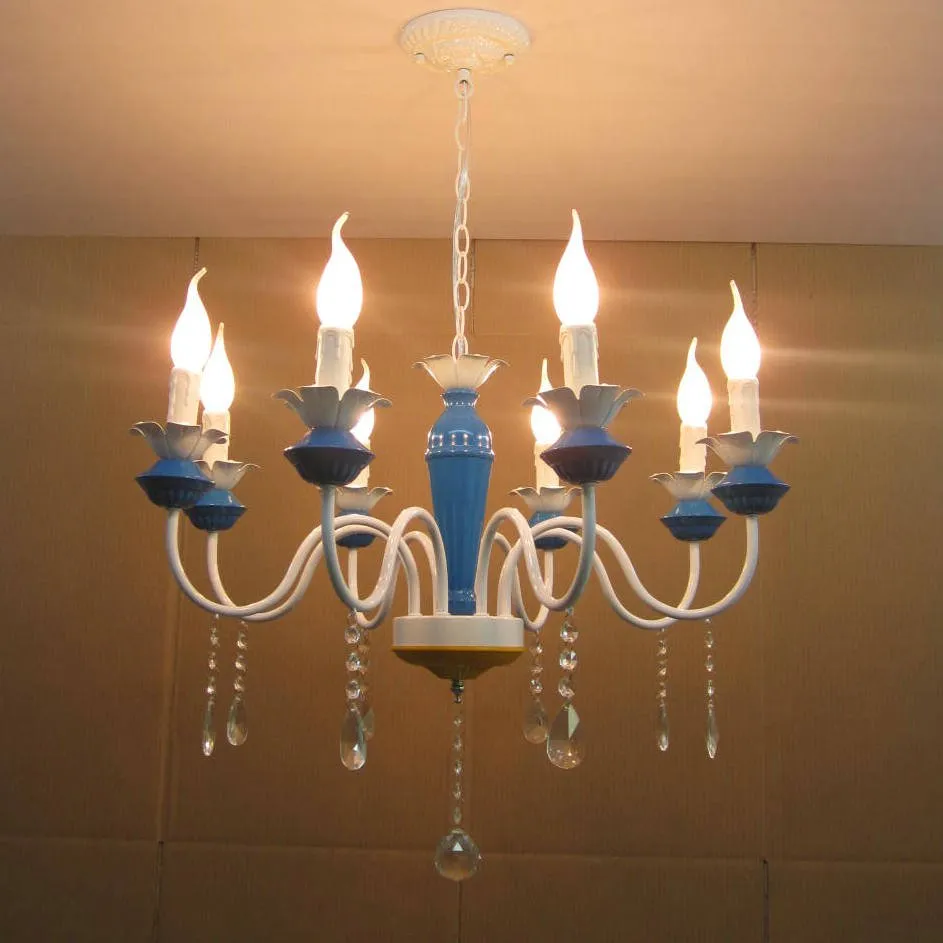 Europese 21 "blauw geschilderd ijzeren lamp lichaam woonkamer kroonluchters eetkamer kroonluchter restaurant ketting hanglamp armaturen