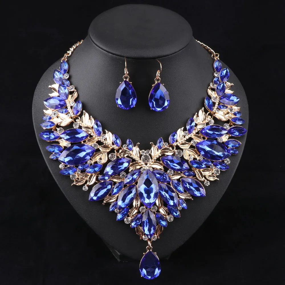 New Arrival African Jewelry Sets Wedding Necklace Womens Jewellery Set Gold Plated Necklace And Earrings 