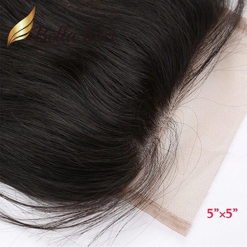 5*5 6*6inch Lace Natural Color Brazilian Malaysian Human Hair Top Closure Free Part 5"*5" Body Wave BellaHair