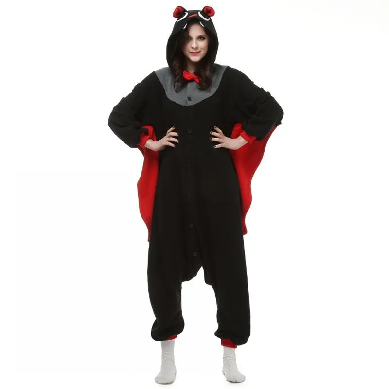 New Vampire Kostuum van de Duivel Onesies Volwassenen Black Bat Mans Evil Bat Cosplay Onesies Halloween Party Cape Dress Kostuums Cartoon Bat jumpsuit