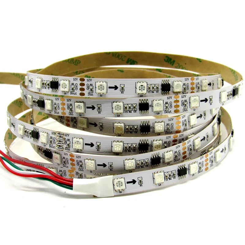 Bande lumineuse LED WS2811, 5M, 48LED/m, adressable 5050 SMD RGB LED 16pixels/m avec 16 pièces WS2811 IC, entrée DC12V, PCB blanc, Non étanche IP20