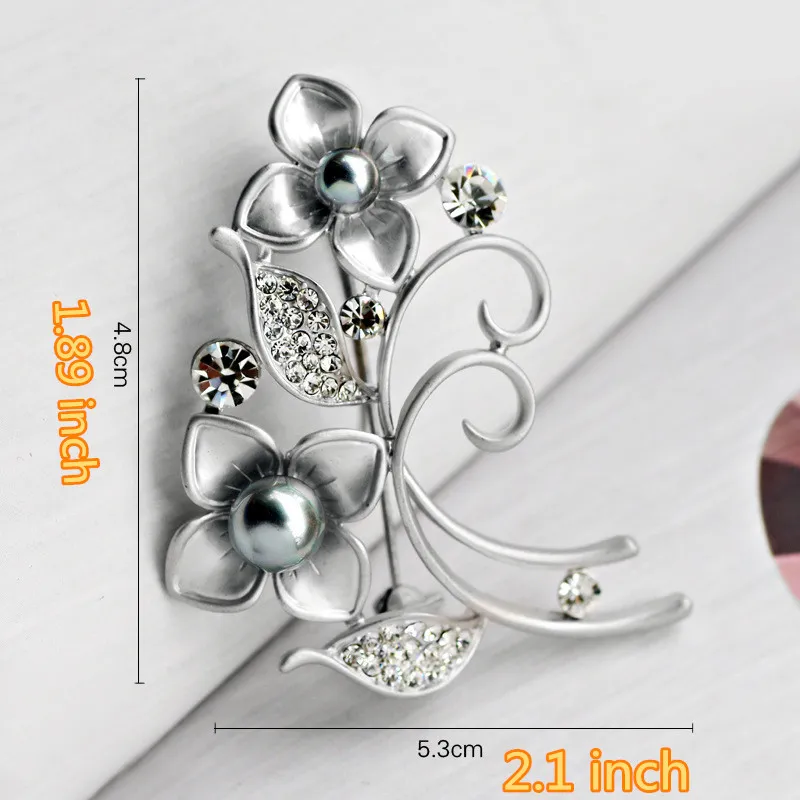 Flower Pearl Rhinestone Brooch Pin Silver Gold-plate Alloy Faux Diamente Broach for bridal wedding costume party dress ladies Pin gift 2016