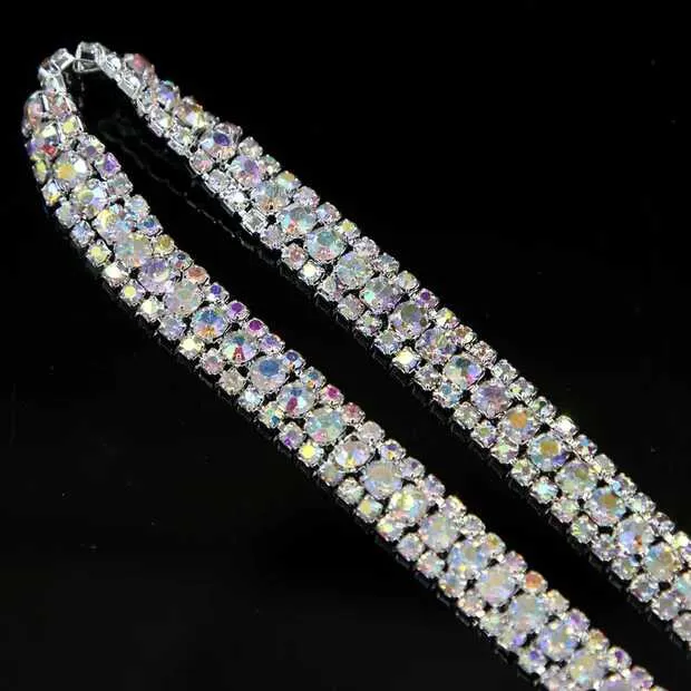 5 jardas 9mm Diamante Strass Cristal AB 3 Linhas de Guarnição De Prata Tone Bolo Banding Decoração / Vestuário beading Accesorry