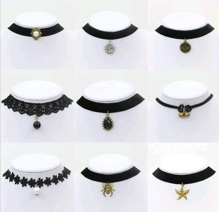 Blomma spets choker halsband för kvinnor sammet band krage vridmästare halsband med pärla bell havsstjärna pendlar chokers mix order mode smycken grossist