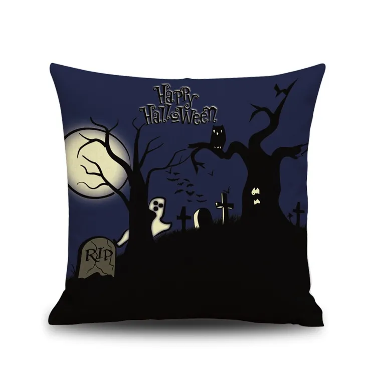 Halloween Presentkuddehus Linne Kvadratkudde Hallowmas Heminredning Kuddehölje Party Pillowcases Cartoon Cushing Cover