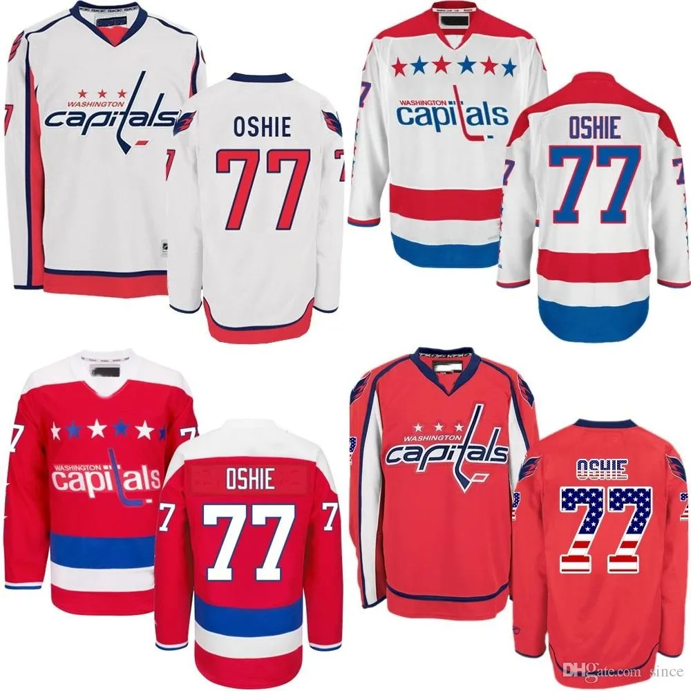 2016 Nieuwste 2015 VS Washington Capitals 77 TJ Oshie White Red Jerseys Ice Hockey Jersey Mens Mode All Gestikt 100% Polyester