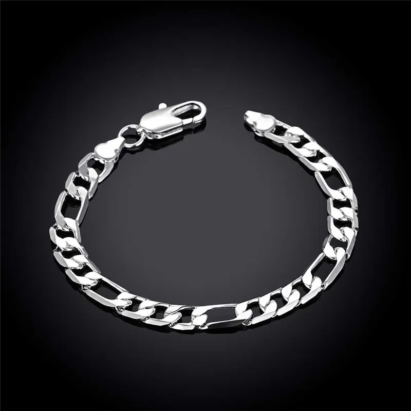De haute qualité en argent sterling 925 plaqué Figaro chaîne bracelet 8MMX20CM mode homme bijoux prix bas en gros livraison gratuite