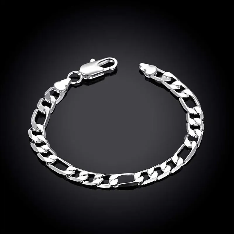 Braccialetto a catena Figaro placcato in argento sterling 925 di alta qualità 8MMX20CM gioielli uomo moda prezzo basso spedizione gratuita all'ingrosso