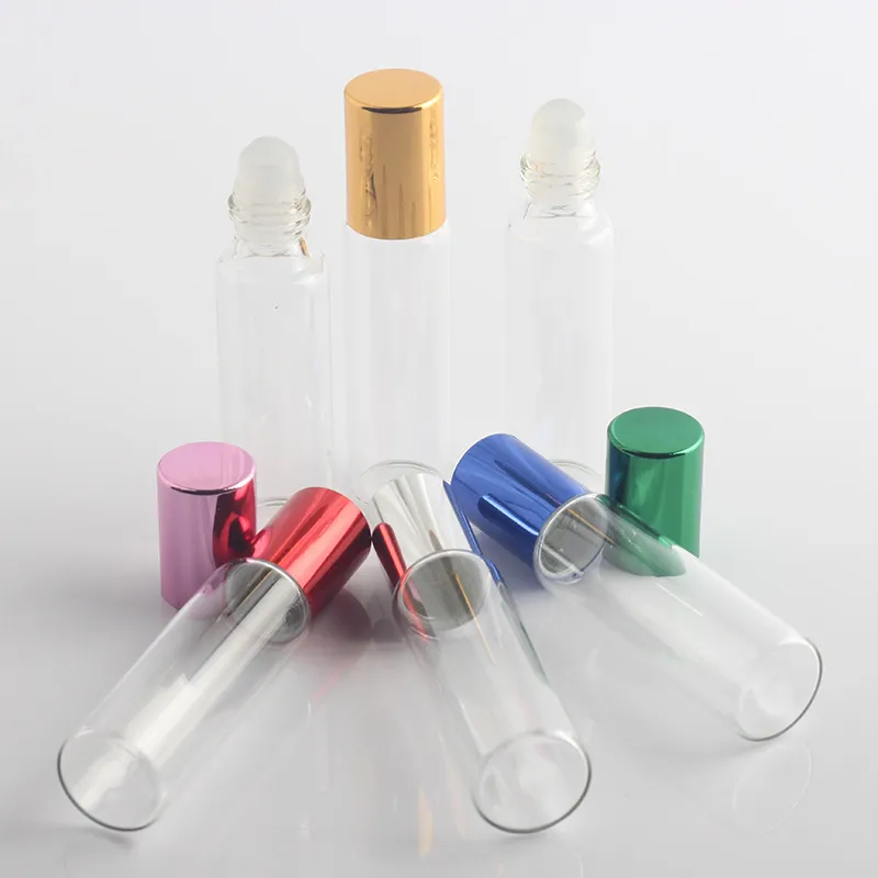 Tubo de botella enrollable de vidrio de 10ML/10 gramos con tapa de aluminio Bola de rodillo de vidrio de 10CC Muestra de botella transparente Perfume de fragancia es