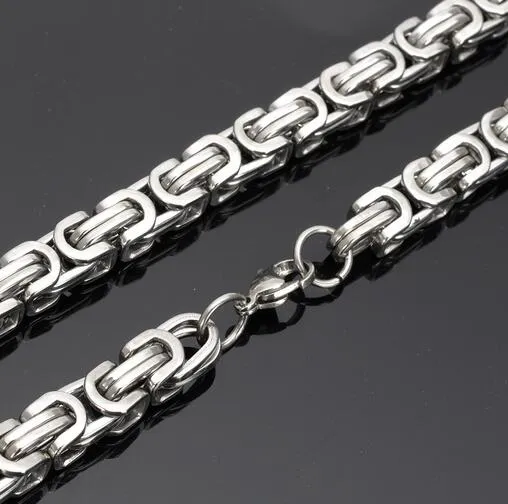 Fashion Cool Chunky 8mm / 12mm / 15mm 316L Rostfritt stål byzantinsk kedja halsband män smycken 24 '' Tunga stora silver