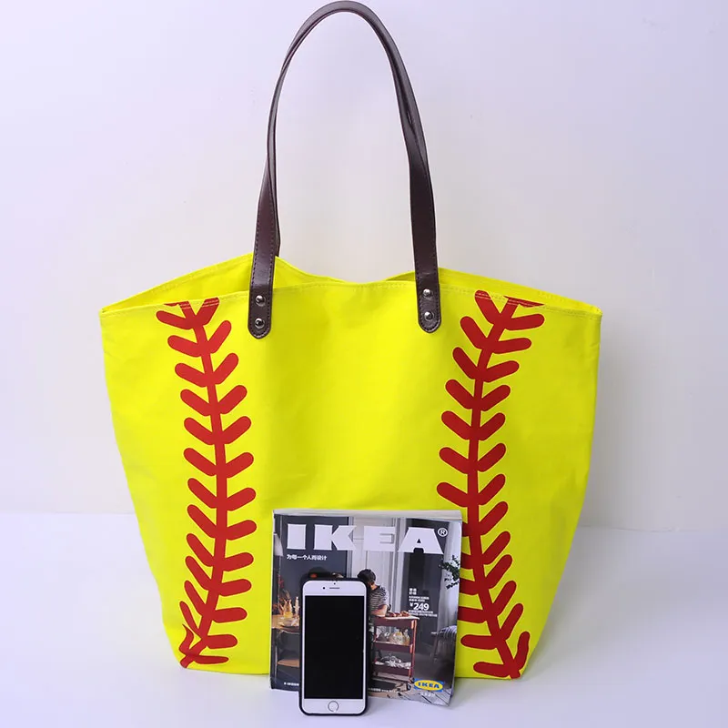 Silk Printed Softball Canvas Shopping Bag CN Warehouse Large Capacity Latice Travel Bags Team Accessories Tote Domil281