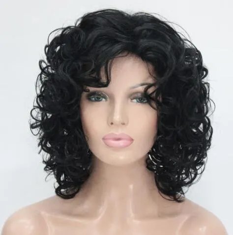 beautiful fashion Hivision New cute cosplay Dark Chocolate curly short women' full wig