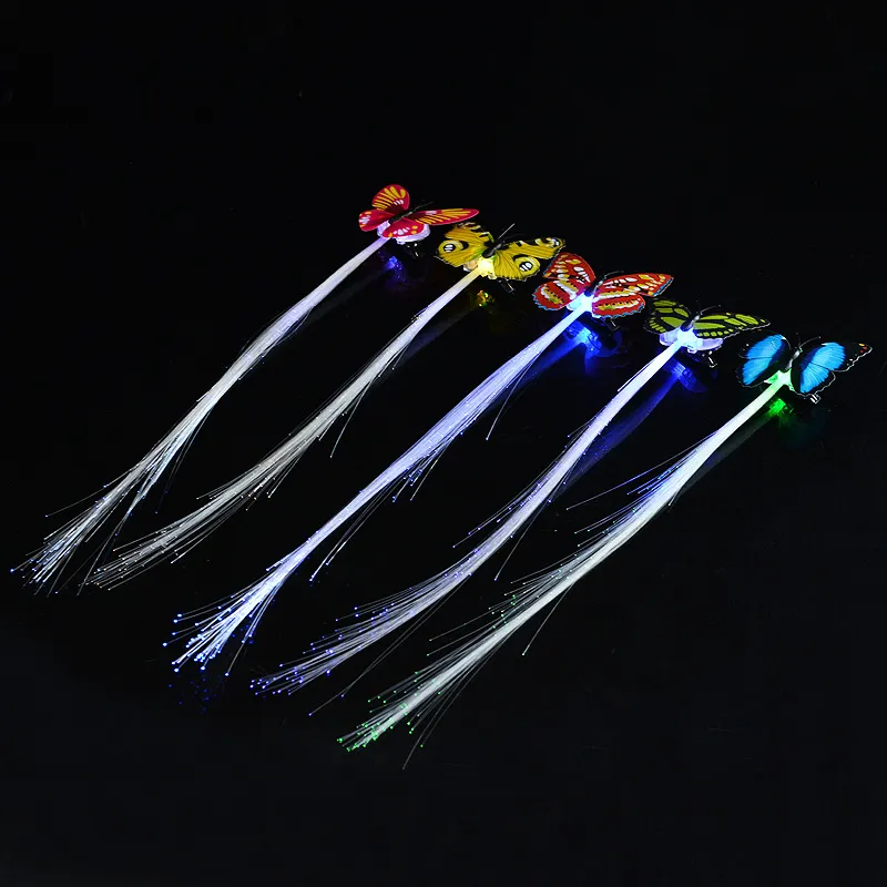 Kreative bunte Schmetterling leuchtende geflochtene LED-Faser Zopf Perücke Konzert Jubel Requisiten Großhandel blinkende Haargeflecht