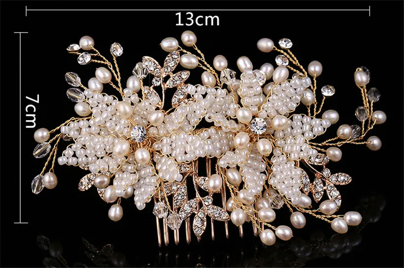 Designer Fashion Women Party Prom Wedding Bridal Gold Crystal Rhinestone Pearl Beaded Comb Hair Accessories Headpieces Jewelry Cro6373316