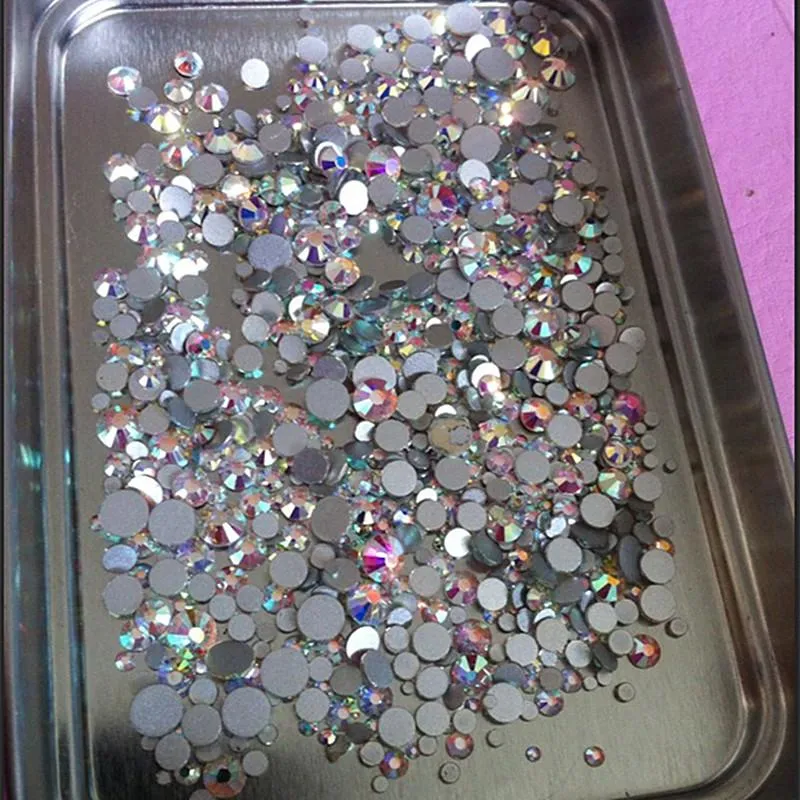 Mix Tailles 1000PCS / Paquet Crystal Clear AB Non Hotfix Flatback Strass ongles Rhinestoens pour les ongles Nail Art 3D Gems Décoration