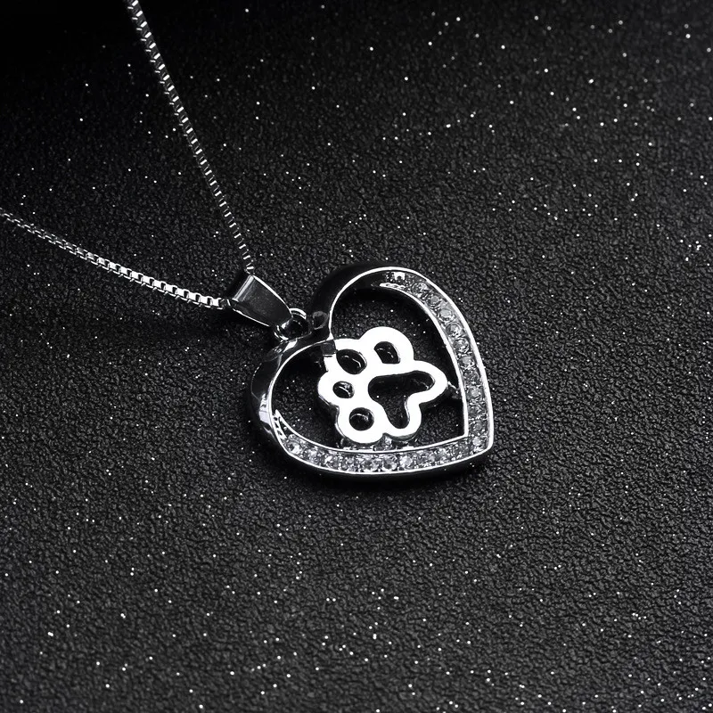 Fashion Necklace Cute Dog Paw Pendant Necklaces Rhinestone Silver Plated For Women Necklaces & Pendants Gift