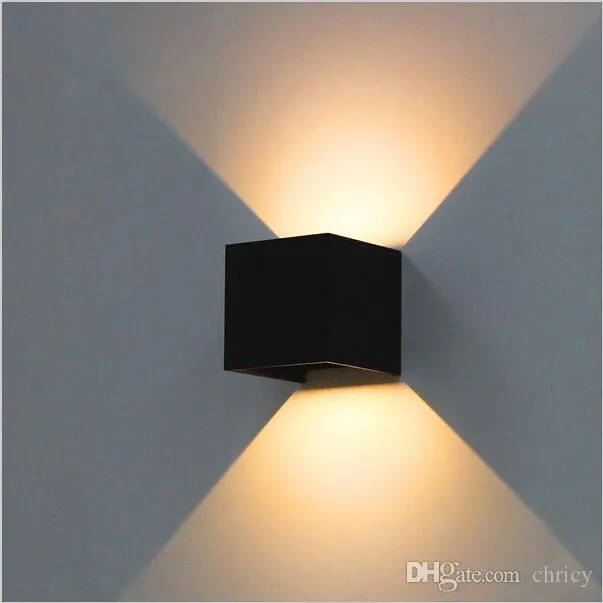 6W LED 벽 램프 조명 아래로 조명 방수 표면 장착 벽 sconces 알루미늄 정원 조명기구 현대 간단한 큐브