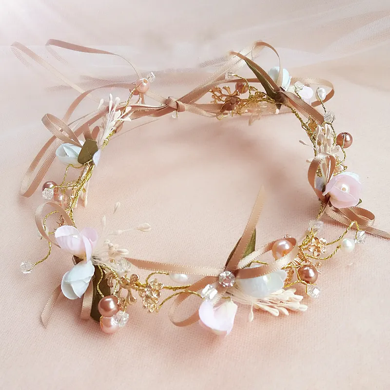 Butterfly Flowers Vintage Headpieces Hair Chains for Bridal Beaded Headband Flower Girl039s Flower Crown Wedding Accessories5615676