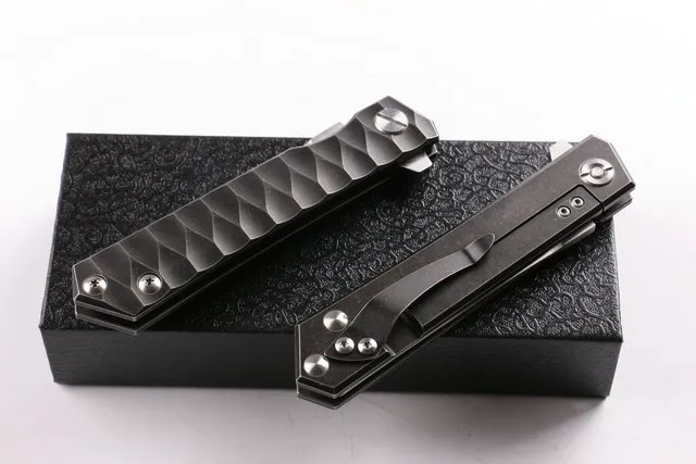 DHL Shipping High End Survival Folding Nóż D2 Stal 60HRC Tanto Point Blade TC4 Tytanowy uchwyt Noże Noże z Pudełko