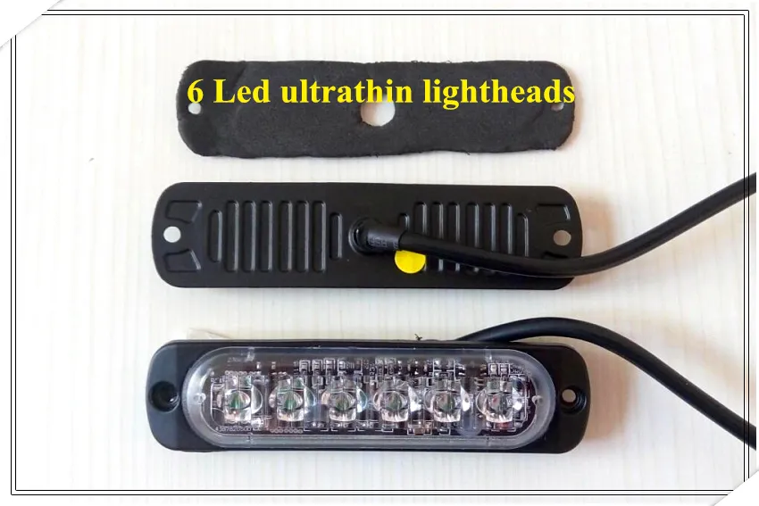 Spia di avvertimento per montaggio su superficie a LED extra sottile da 6 W ad alta intensità, luce di emergenza a led, teste luminose, luce lampeggiante, 22 flash, impermeabile