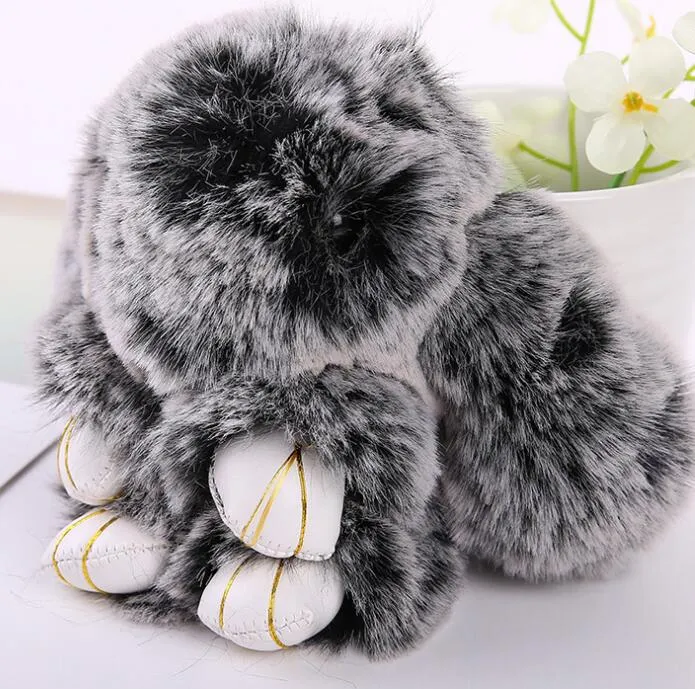 New Two Colors Rabbit Keychain Halloween Plush Bunny 100% Rex Fur 14cm Key Chain Pendants for Keys Bag Car Rings Accessories Jewelry Gifts