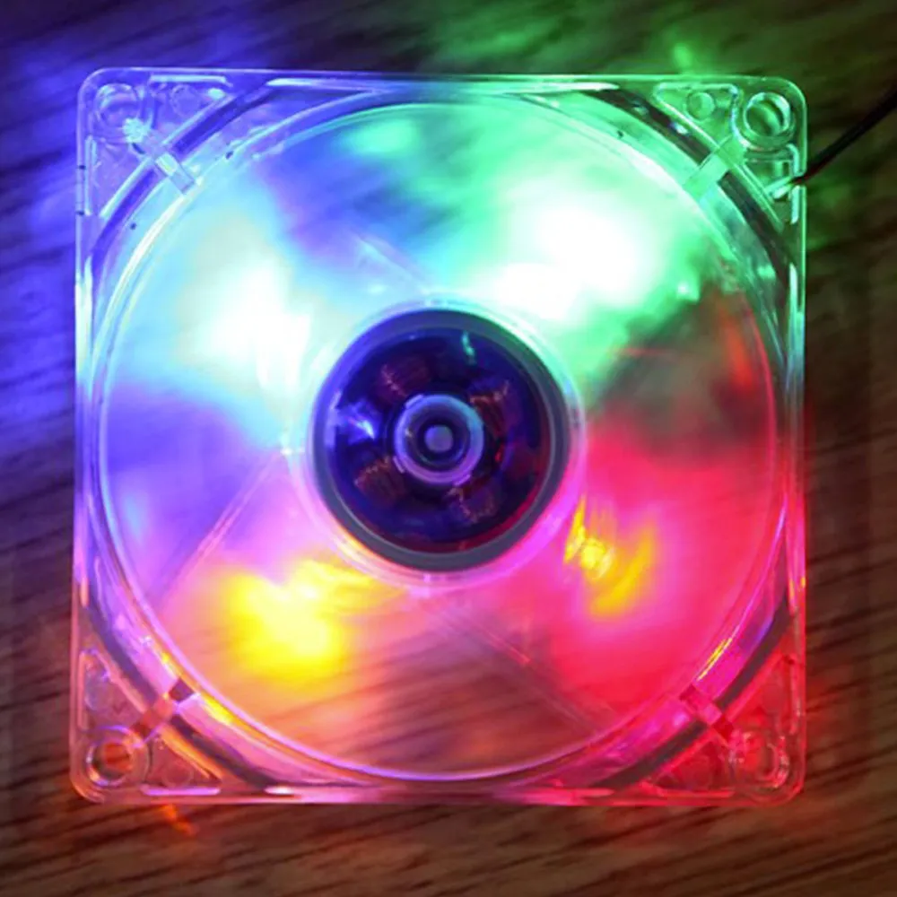 12025 12cm HELE Brushless PC Computer Clear Case Quad 4 Blue/RED/Colorful LED Light 9-Blade CPU Cooling Fan 12V Wholesale