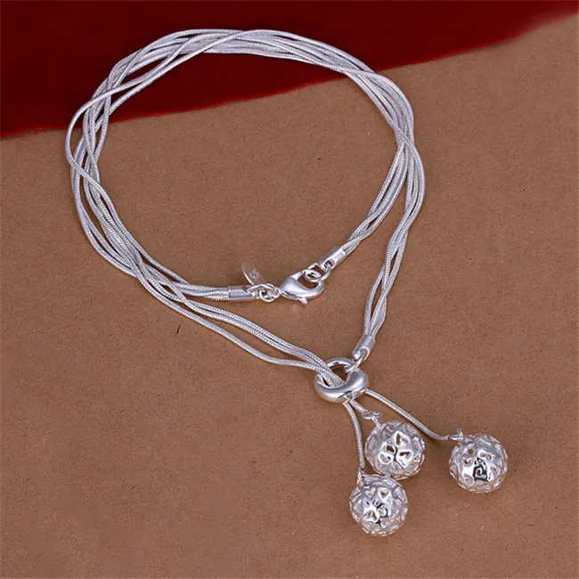 Three Balls Necklace with 50cm Silver-Plated Snake Chain Sterling 