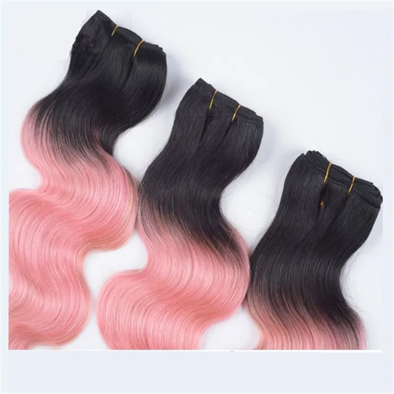 Brésilien Human Virgin Hair Two Tone 1B Rose Roud Hair Bundles with Lace Fermeure ombre Pink Hair with Close 44 Lace Top Close4813536