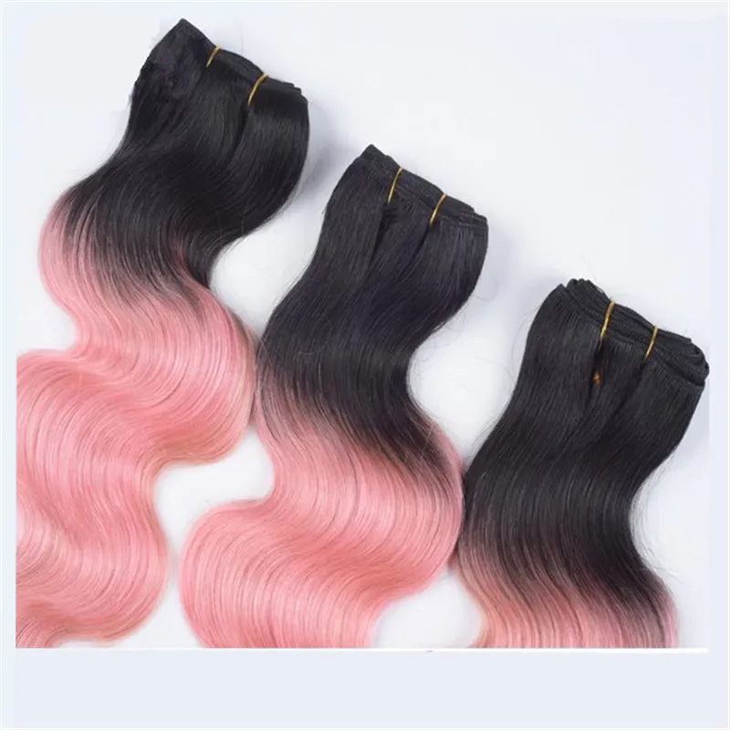 Brasilianische Menschenhaar Two Tone 1b Rose Rot Haarbündel Mit Spitze Schließung Ombre Rosa Haar Mit Verschluss 4 * 4 Spitzenverschluss